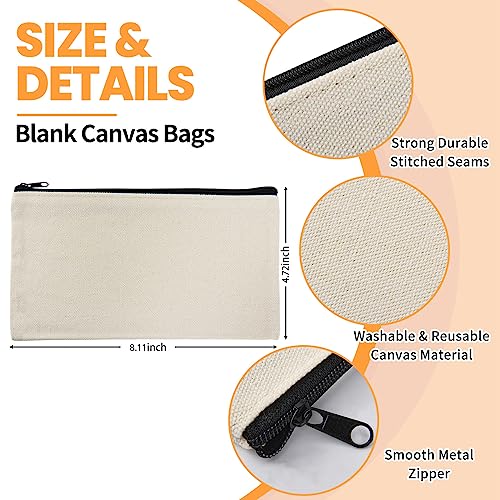 Pabues 1-199 14 Pieces 8 X 4.7 Inch Blank Craft Diy Canvas Pen Pencil Case- Cotton Canvas Invoice Bill Bag Makeup Bag Cosmetic Bag Multipurpose Travel Toiletry Pouch thumb #1