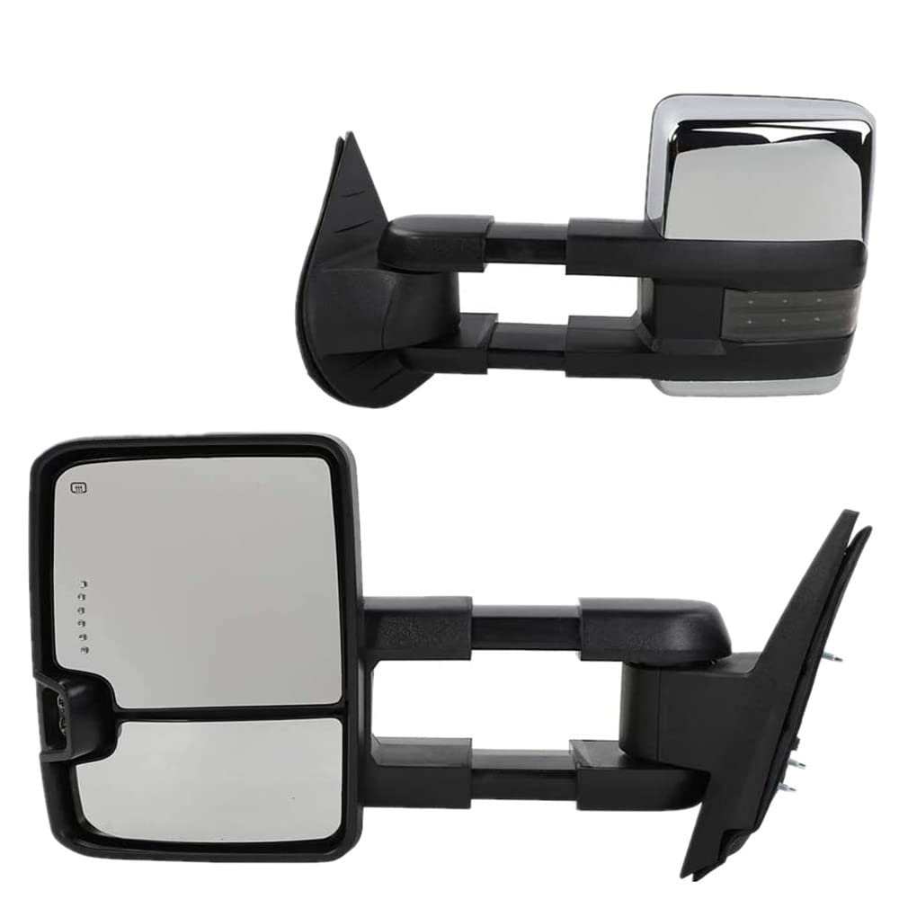 Photo 1 of MOTOOS Towing Mirrors Replacement for 2007-2014 Chevy Silverado GMC Sierra (07 for New Body Style ONLY) Smoke Power Heated Manual Telescoping with LED Arrow Signal Light Side Mirrors Chrome