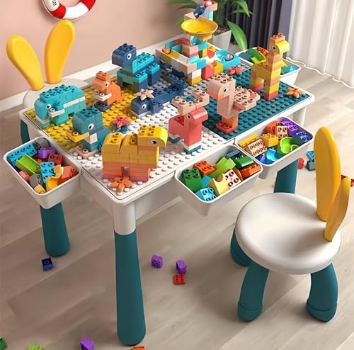 LTLCLZ Kids Multi-Functional Educational Block Table and 1 Chair Set ïˆInclude 403pcs building blocksïâ Kids Multi Activity Building Block Table Toy with Storage; kids study table and chair