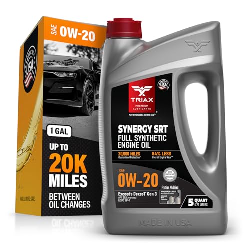 TRIAX Synergy SRT 0W-20 - Full Synthetic, Friction Modified Engine Oil - 20K Miles, API SP Licensed, 3x Wear Protection - Nano Boron and Moly Friction Modified (5 Quart)