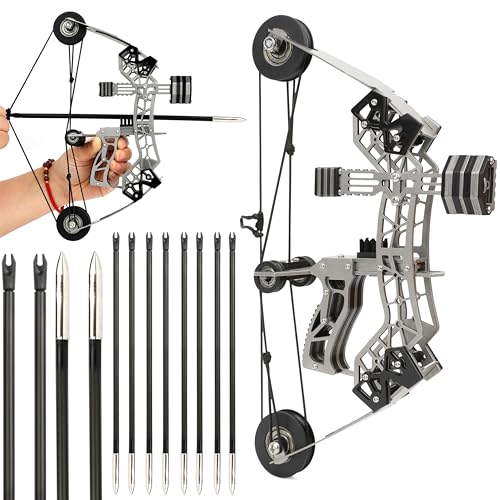 ZSHJGJR 10' Compound Bow 12lbs, Archery Bow and Arrow Set,Shooting Range 40-50m, Right/Left Handed for Target Shooting Hunting Games Pocket Bow Archery Gift (with 8 Arrows)