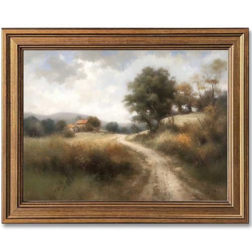 Framed Vintage Wall Art Classical Oil Painting Country Road Canvas Print Kitchen Living Room Farmhouse Wall Decor (Rural Trail, 10' L x 8' W)