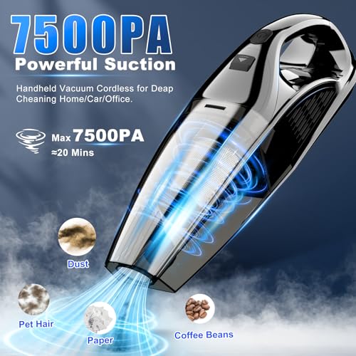 Image of Upbooz Handheld Vacuum Cordless Rechargeable Portable Car Vacuum, 7500Pa Powerful Suction Mini Hand Held Vacuum, 670ML Cup Lightweight Small Vacuum Cleaner for Car /Office /Home, Pet Hair