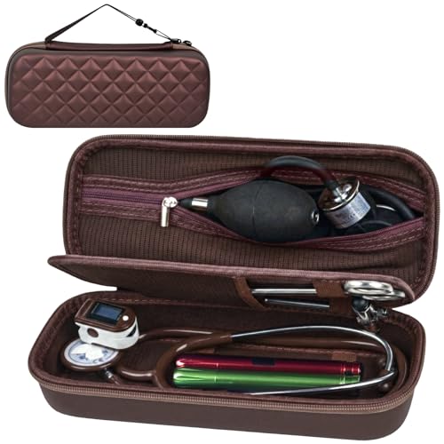 Image of Stethoscope Case Compatible with 3M Littmann Classic III /Lightweight II S.E /MDF Acoustica Deluxe Stethoscopes, Mesh Pocket for Blood Pressure Cuff & Other Doctor & Nurse Accessories-Brown(Case Only)