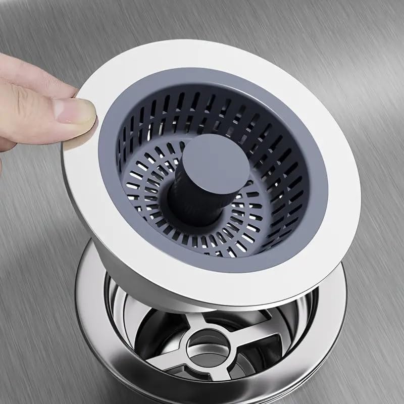 RIDHMIN 3 in 1 Kitchen Sink Drain Strainer - Stopper Set, Stainless Steel Kitchen Sink Stopper, Pop Up Anti-Clogging Sink Strainer Basket Filter Standard 3-1/2 inch Drain Sink