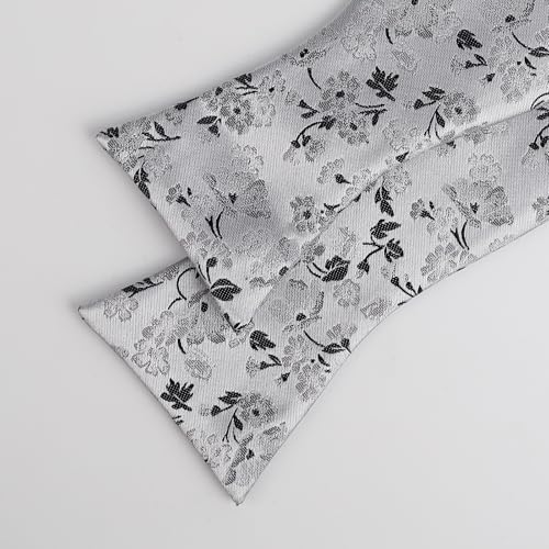 Image of Alizeal Mens 2pcs Floral Bow Tie Set | Self-tied Elegant Pocket Square Set for Wedding