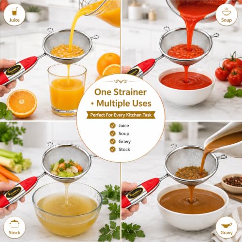 Image of Kanshita's Rasoiware Small Stainless Steel Soup & Juice Strainer 11 cm | Fine Mesh Kitchen Chalni for Juice, Soup, Gravy, Stock & Liquid Filtering | Rust Resistant Handle | Silver