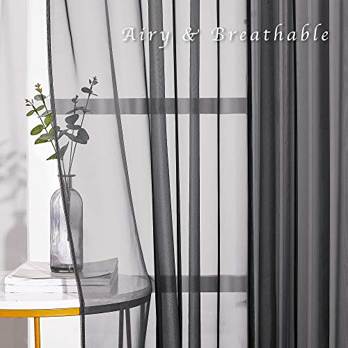 Image of NICETOWN Black Sheer Curtains 90 inches Long, Grommet Voile Textured Hazy Sheer Window Treatments Privacy with Light Filtering for Halloween, W54 x L90, 2 Panels