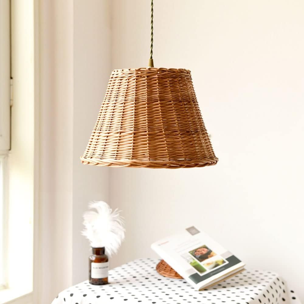 Paralume in Vimini Naturale retrò, lampadario Fai da Te con Gabbia in Rattan, lampadario Rustico a Cestino Cavo, Lampada a Sospensione per la casa in Stile costiero.