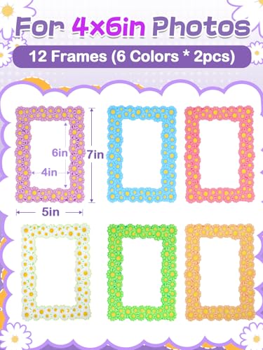 Image of 12Pcs Magnetic Picture Frames for 4 inchx6 inch Photo, Locker Accessories for Girls | 6 Colors, Cute Back to School Gifts, Classroom Decorations Supplies, Refrigerator Decor, Daisy