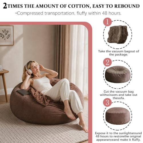 Image of Memory Foam Bean Bag Chair for Adults, 4FT Coffee