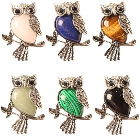 6PCS Crystal Stone Owl Pendant Charms - Random Color Gemstone, Handcrafted for DIY Jewelry & Christmas Decor image 2