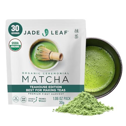 Image of Jade Leaf Matcha Organic Ceremonial Grade Matcha Green Tea Powder - 100% Pure Japanese First Harvest Green Tea for Ceremonies, Usucha, Lattes 30g / 1.06 Oz Pouch (Pack of 1)
