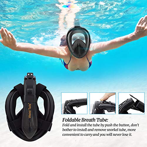 Full Face Snorkel Mask,Advanced Safety with Single Tube Breathing System Allows ,You to Breathe More Fresh Air While Snorkeling,180 Panoramic Anti Fog Anti Leak Foldable for Adult and Kids