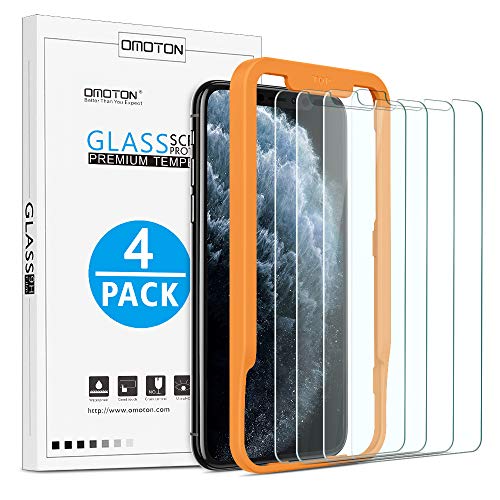 OMOTON [4-Pack] Screen Protector for iPhone 11 Pro Max/ iPhone Xs Max, 6.5 inch - Tempered Glass/Guide Frame/Easy Installation