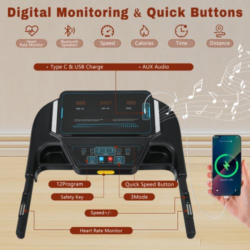 Image of Treadmill Walking Pad Electric Foldable | 3.5HP Hydraulic Auto Incline 350Lbs Capacity | 10MPH Heart Rate Bluetooth Type C | Compact Small Spaces Home Gym