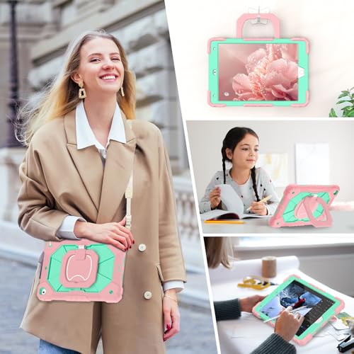 Image of Auizotl Case for iPad 9th /8th /7th Generation 10.2 Inch iPad Case 9th Generation with Screen Protector /Rotate Stand /Pen Holder,Military Grade Shockproof i Pad 9th /8th /7th Gen Cases,Rose Mint
