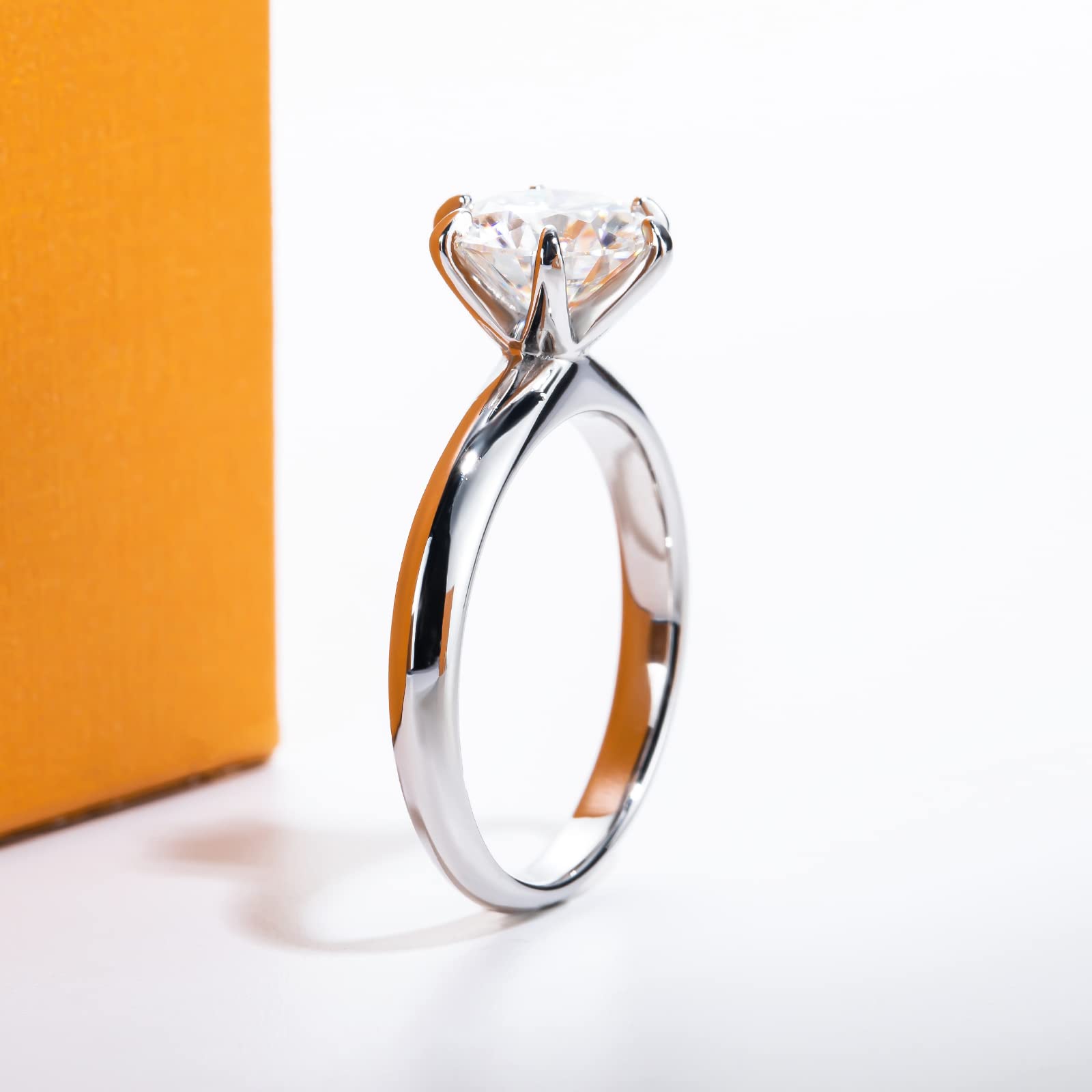 Anillo de moissanita, 0.5/1/1.5/2/2.5/3 quilates redondo de corte brillante de moissanita, anillo de compromiso solitario de seis puntas, chapado en oro, plata de ley 925, anillos de boda para mujer 6
