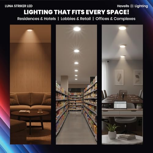 Image of Havells Luna Striker LED 3W 6500K Ceiling Light Energy Efficient WIDEST 7 Colour Option Perfectly FITS in Junction Boxes Powder Coated Polycarbonate HOUSING,60 Lumen Per Watt 6500K