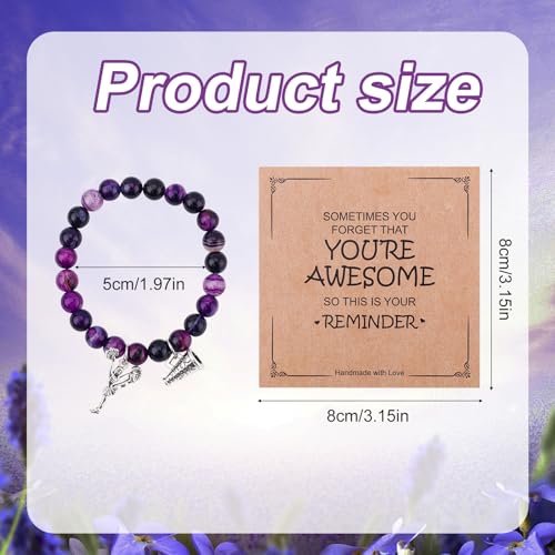 Cheer Bracelet, Purple Agate Smooth Cheerleading Beaded Bracelet Charming Mysterious Cheerleader Gifts with Encouragement Card Cheer Stuff with Cheerleader Pendant for Cheering Squad2