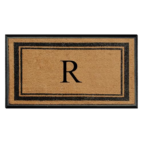 A1 Home Collections Natural Coir & Rubber Hand-Flocked Monogrammed Doormat - Heavy Duty Anti-Shedding Front Door Mat, Thick & Durable Entrance Mat - R, 30” x 48”