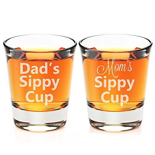 Dad's Sippy Cup and Mom's Sippy Cup Engraved Fluted Shot Glass