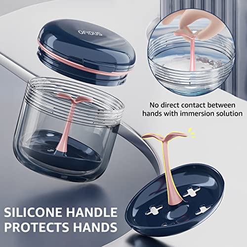 Ofidus Denture Bath Case, No-Leak Double Layer Dry & Wet Separation Denture Bath Box, Portable Denture Case With Mirror, Removal Tool, Brush For Dentures, Clear Braces, Mouth Guard, Retainers (Blue) #TOP2