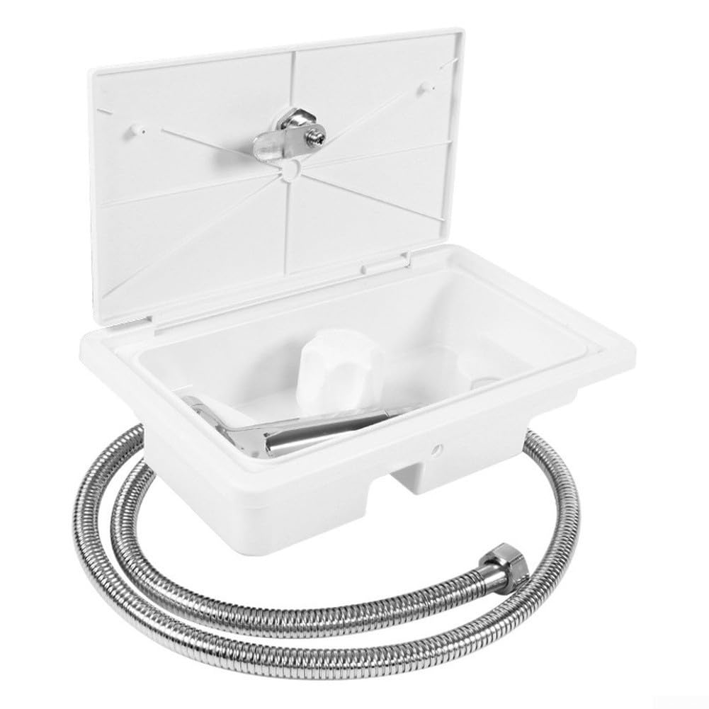 Caja de ducha de acero inoxidable para caravana con manguera de 1,5 m