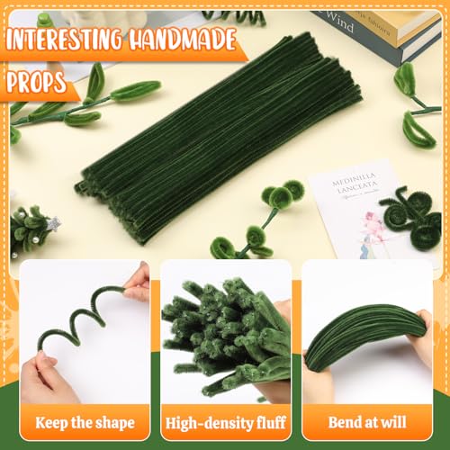 Image of 100 Pieces Pipe Cleaners Bulk Chenille Stem Sage Green Pipe Cleaners | Fuzzy Sticks Pipe Cleaners for Crafts Festival Home Decorations