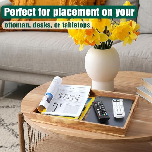 Image of Wooden Serving Tray for Home and Kitchen | Acacia Wood Large Rectangular Tray with Handles for Resturant, Cafe, Breakfast, Multipurpose Organzier | (Food Safe Oil Finish) (Aurace)