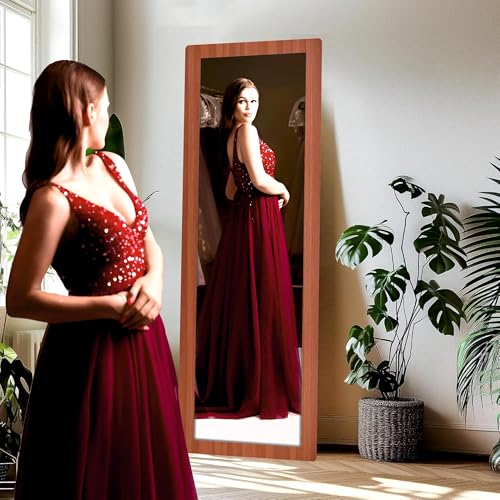 Image of Creative Arts n Frames 21 x 51 inch Full Length Dressing Chevel Long Fiber Wood Rectangular Framed HD Mirror Home Wall Living Room Decor Items (Umber Walnut Color Framed HD Mirror)