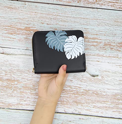 Image of Valerie Women Small Wallet Wallets For Girls Credit Card Holder Coin Purse Zipper Small Secure Card Case Cute Wallets Mini Wallets For Women (Black)