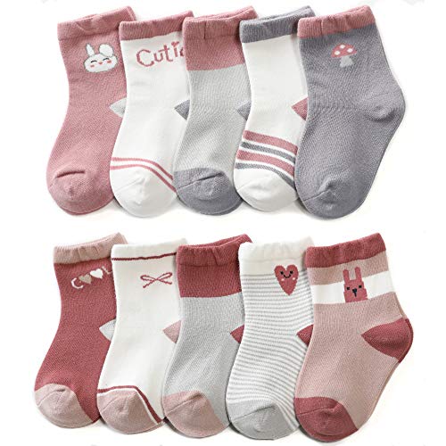 Summer Eyes Toddler Socks Boys and Girls 10-Pack Cotton Baby Socks Cute Pink 3-5 Years