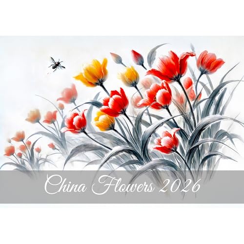 Made in Germany. raxxa Calendario mensile Premium China Flowers 2026 – DIN A3 orizzontale