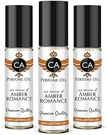 CA PerfumeImpression of Emra Amber Romance For General Usage Replica Fragrance Body Oil Dupes Alcohol-Free Essential Aromatherapy Sample Travel Size Concentrated Long Lasting Roll-On 0.3 Fl Oz-X3