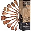 Wooden Spoons for Cooking, 10 Pcs Teak Wood Cooking Utensil Set - Wooden Kitchen Utensils for Nonstick Pans & Cookware - Sturdy, Lightweight & Heat Resistant
