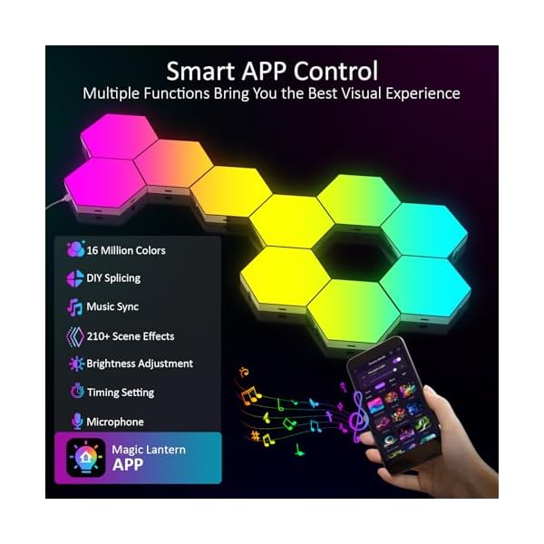 Kangtaixin Hexagon LED Wall Lights, 8-Pack RGB Gaming Panels – Hexagonal Smart Lighting with Music Sync – Perfect for Room Decor, Bar, Bedroom, and Gaming Setup [Energy Class F] - Image 4