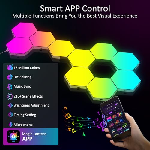 Image of Big Hexagon LED Light - 8 Pack Smart RGB Hexagon LED Panels Wall Lights with APP & Remote Control Cool Music Sync Gaming Lights for Living Room, Bedroom, Gaming Room, Kids, Adults