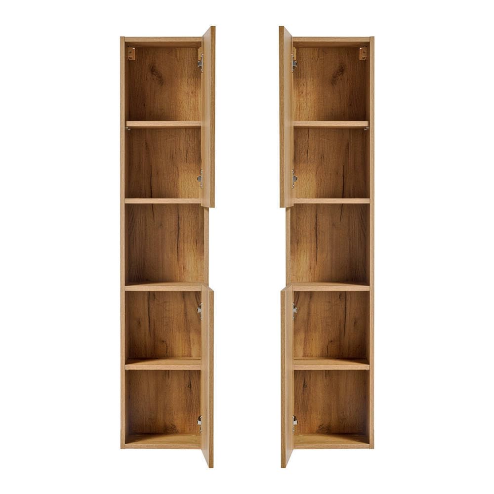 [en.casa] Mobile a Colonna Pensile da Bagno NEWPORT Armadio da Parete con 2 Ante Reversibili 2 Ripiani e Scomparto Aperto 140x30x25 cm - Effetto Rovere Coast Evoke