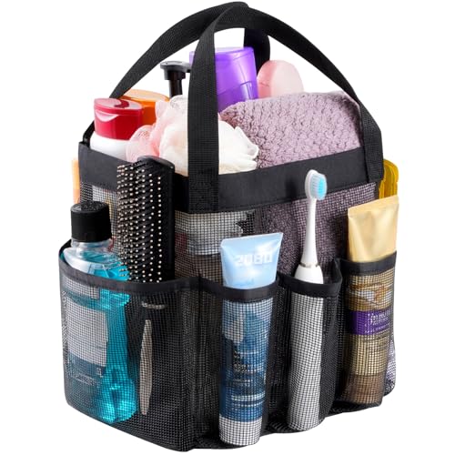 Lifewit Mesh Shower Caddy Portable for College Dorm Room Essentials with 7 Pockets Freestanding Hanging Organizer Basket Quick Dry Tote Bag for Camping Bathroom Beach Travel 1 Pack Black