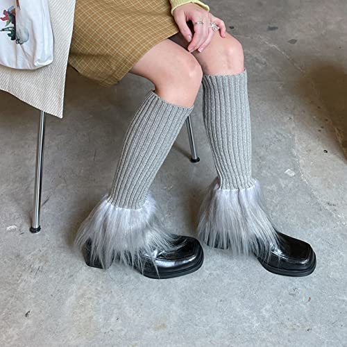 Image of Suxgumoe Women's Leg Warmers, Y2K Knit Knee High Socks, Faux Fur Fuzzy Long Winter Boot Cuffs Cover