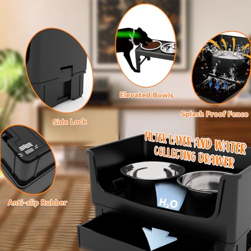 Mess Proof Raised Dog Bowls,Elevated Dog Bowl Stand Set 2 Stainless Steel Food Bowls,Splash Water Collection Non-Slip Medium Sized Feeding Table - Image 4