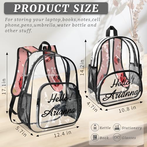 Ladybirds Personalized Large Clear Backpack Heavy Duty for Stadium Approved Custom Flower Ladybugs PVC Transparent Backpack with Name See Through Bag for Concerts4