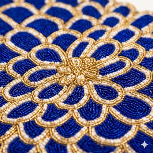 Image of MFU Made For You Premium Handcrafted Glass Beaded Table Runner (13x36 Inch, Dark Grey & Gold) | Elegant Decor for Dining Table | Perfect for Weddings, Parties, Events & Everyday Home Use