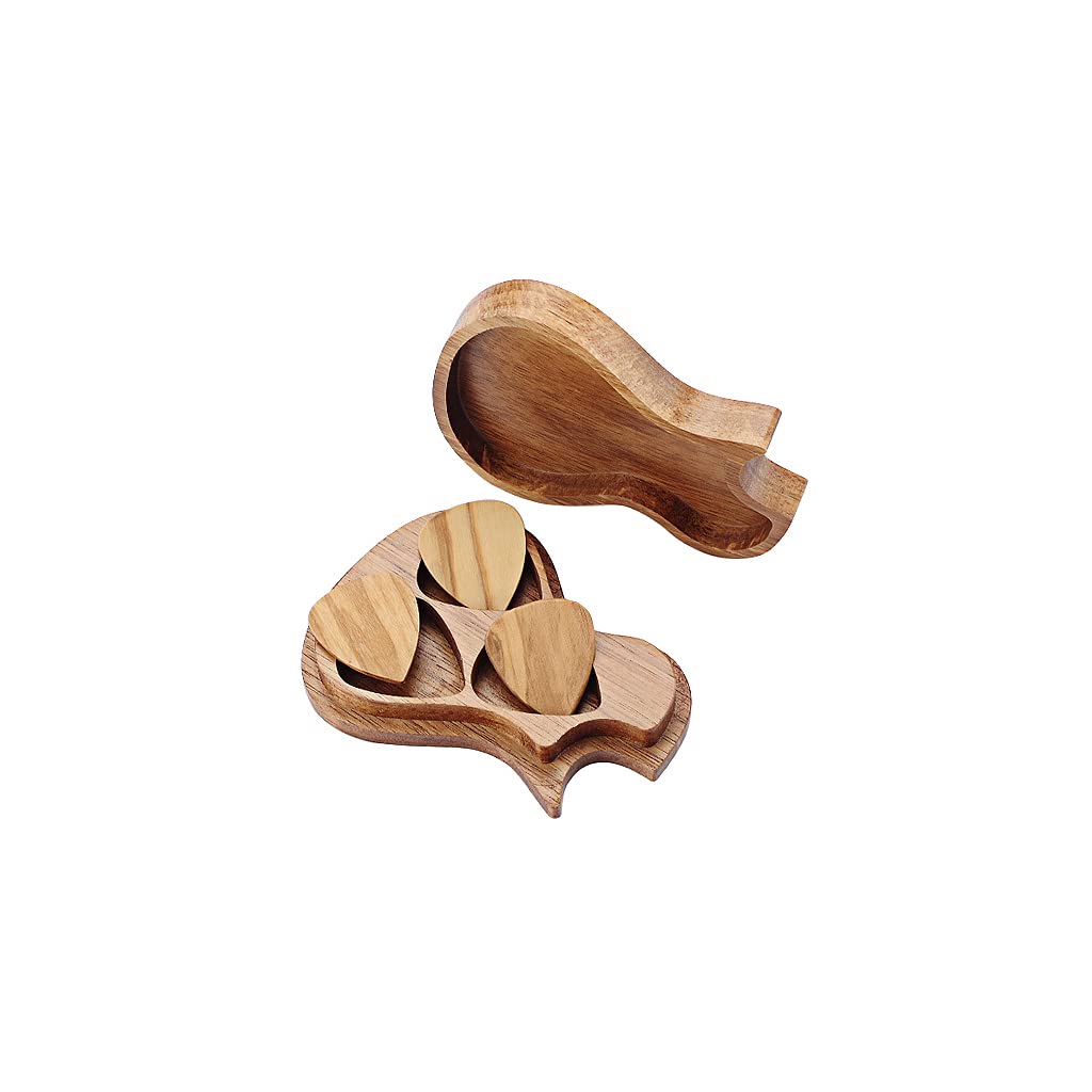 Caja de madera para púas de guitarra, caja de almacenamiento con 3 púas de guitarra (L816)