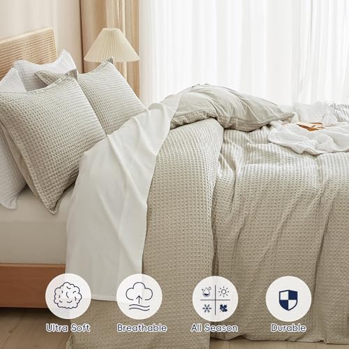 PHF-Waffle-Weave-Duvet-Cover-Set-King-Size-No-Snagging-Ultra-Soft-Luxury-Textured-Breathable-Comforter-Cover-for-All-Season-3pcs-Durable-Bedding-Duvet-Set-with-2-Pillow-Shams-104x90-Linen