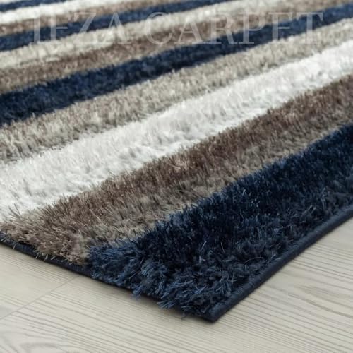 Image of Super Soft Floor Area Rug 6 x 8 Feet Soft Smooth Thick Non-Slip Fluffy Shaggy Carpet for Bedroom, Drawing, Kids Room, Office with Upto 2 Inch Microfiber High Pile (Blue White B)