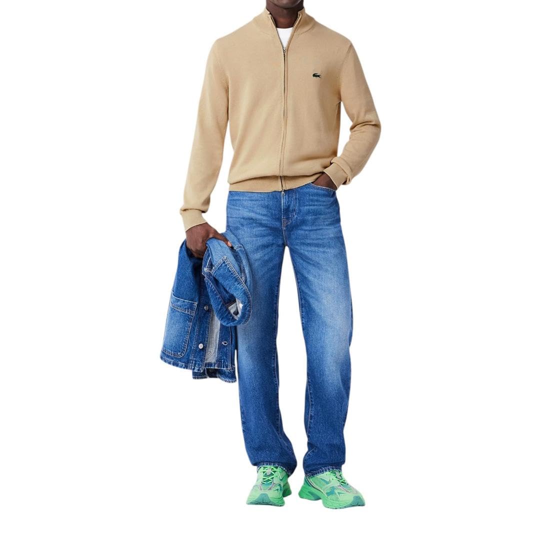 Lacoste Mens Zip-up High-Neck Cotton Sweater