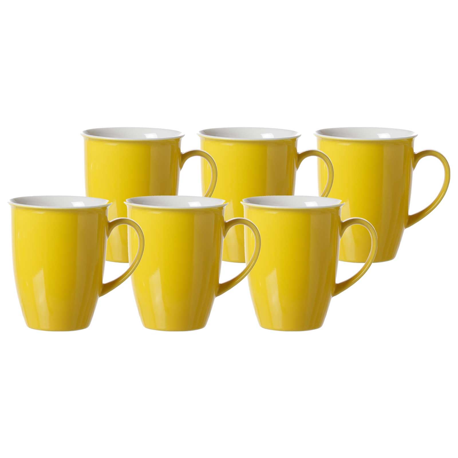 Ritzenhoff & Breker Doppio Kaffeebecher 6er Set, 320 ml, Gelbe Henkelbecher aus Porzellan, Mix & Match Geschirr, Gelb