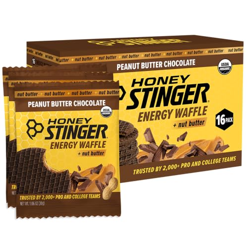 Image of Honey Stinger Organic Peanut Butter Chocolate Waffle, Energy Stroopwafel for Exercise, Endurance and Performance, Sports Nutrition for Home & Gym, Pre & During Workout, 16.96 Ounces (Pack of 16)